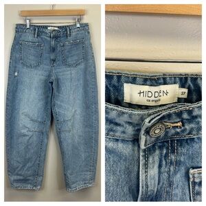 Hidden Los Angeles Women's 27 Light Blue Cropped Jeans High Rise Barrel Cropped